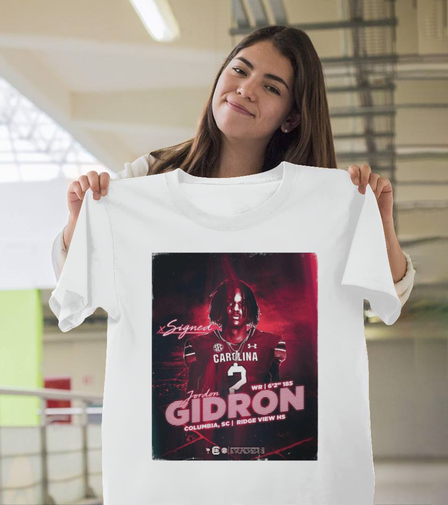 Signed Jordan Gidron South Carolina WR Columbia SC Ridge View HS T-Shirt