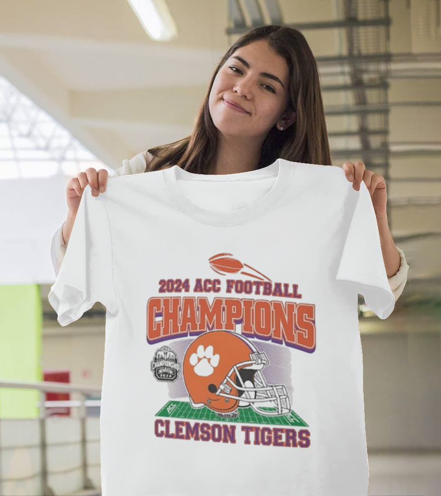 Clemson Tigers 2024 ACC Football Champions Helmet Emblem T-Shirt