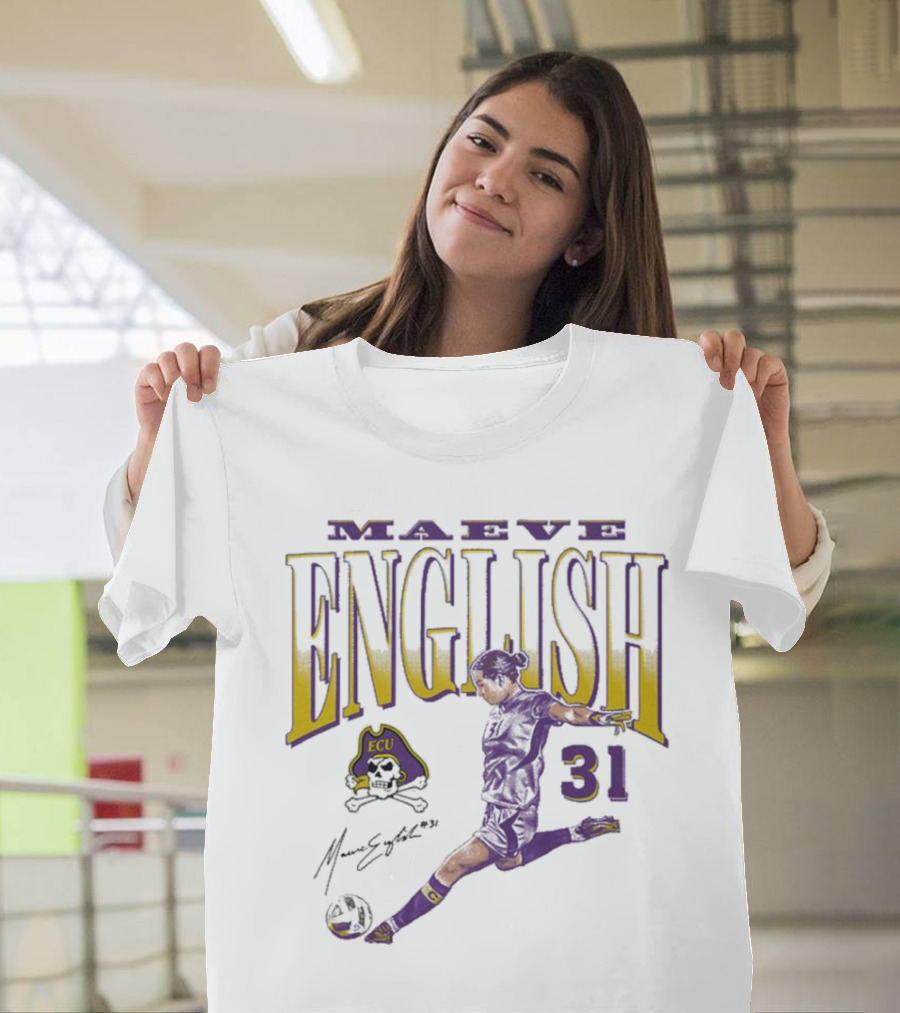 Maeve English ECU Soccer 31 Cartoon Signature T-Shirt