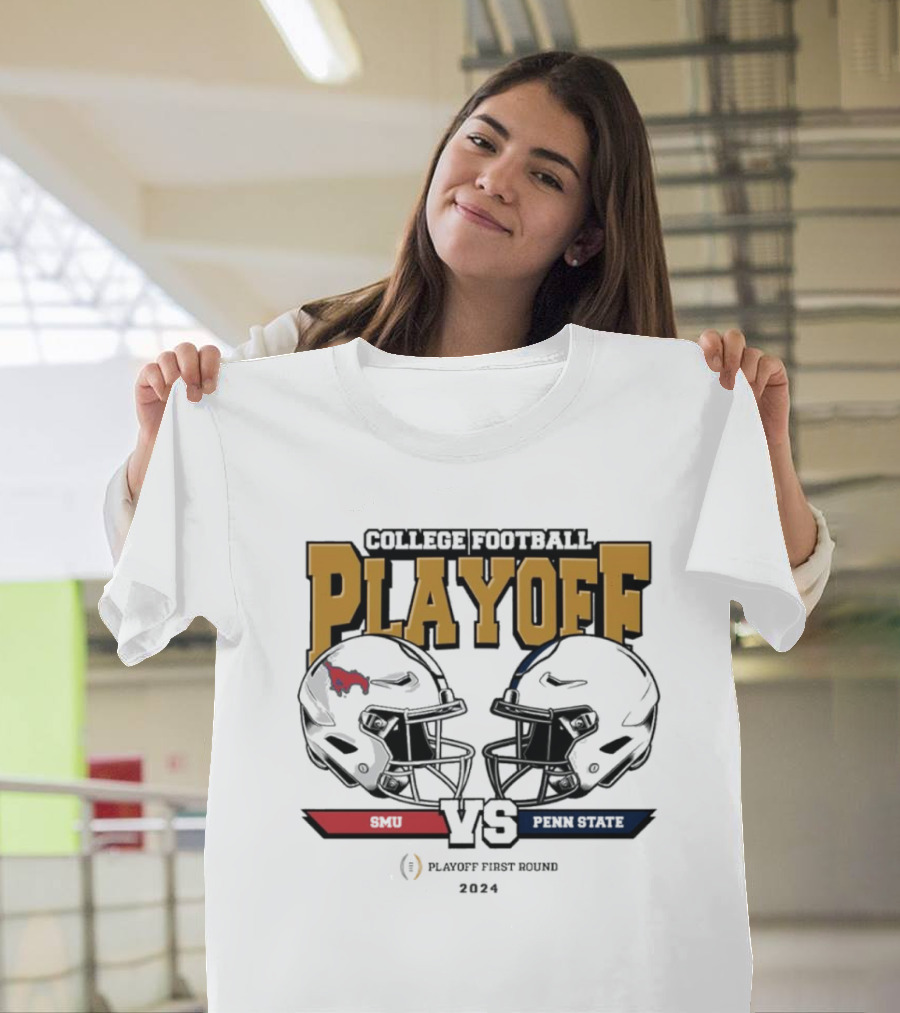 College Football Playoff First Round 2024 SMU Mustangs Vs Penn State Nittany Lions Helmet Matchup T-Shirt