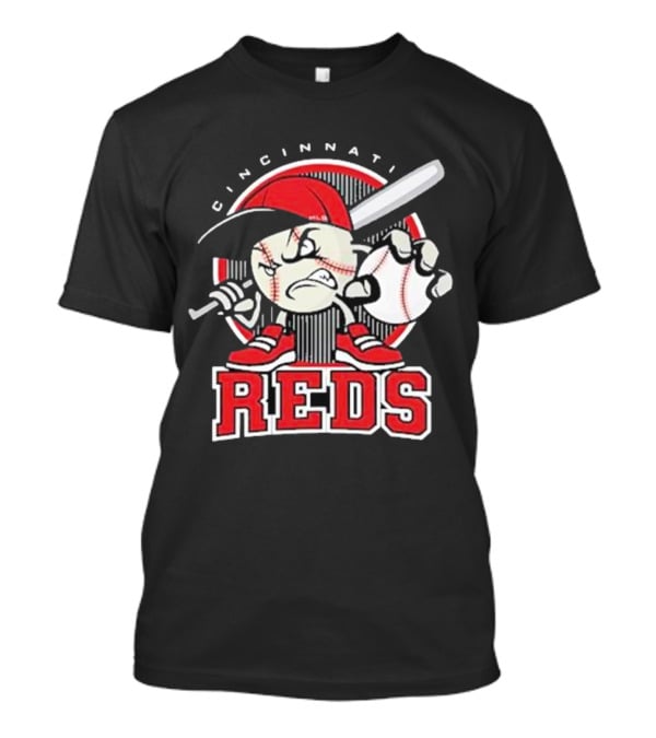 Cincinnati Reds Retro Baseball Character With Cap And Bat T-Shirt