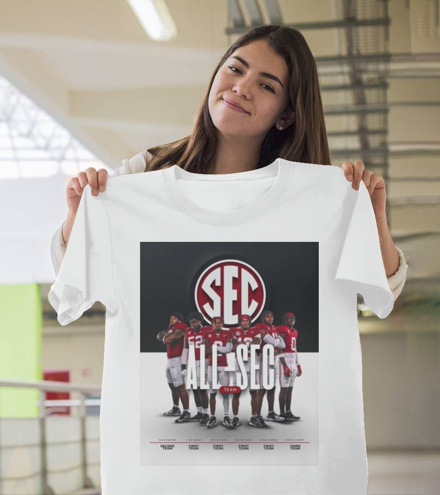 Alabama Crimson Tide SEC All Team Selections Proctor Booker Williams Moore Campbell Lawson T-Shirt