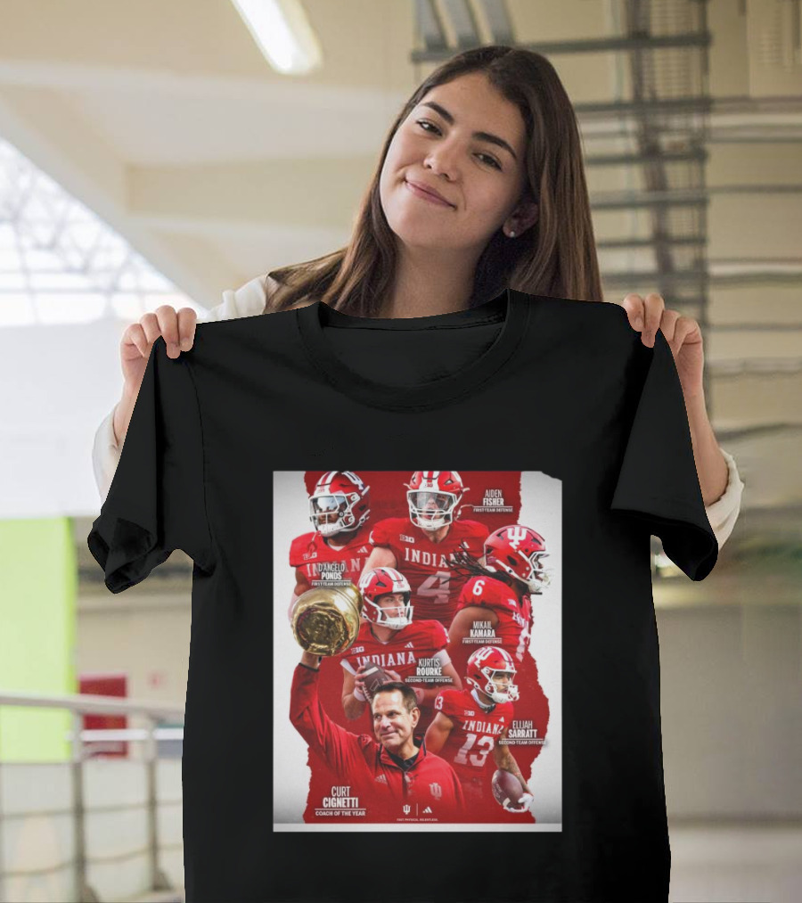 Indiana Hoosiers AP All-Big Ten Selections Curt Cignetti Coach Of The Year Aidan Fisher D'Angelo Ponds Kurts Rourke Mkul Kamara Elijah Sarratt T-Shirt