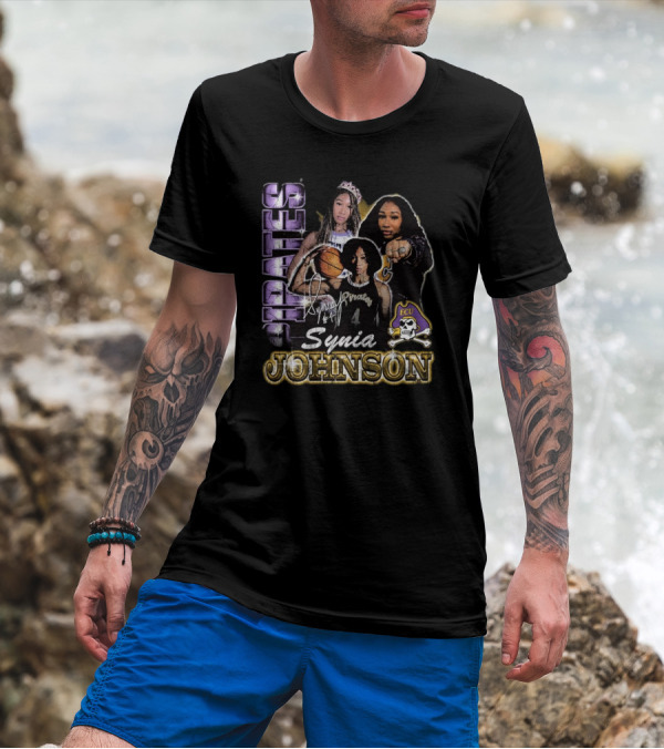 East Carolina Pirates Synia Johnson #4 ECU 90s Style Graphic Signature T-Shirt