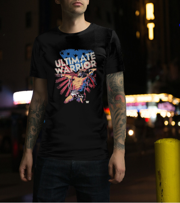 ULTIMATE WARRIOR American Flag Stars Stripes Wrestler T-Shirt