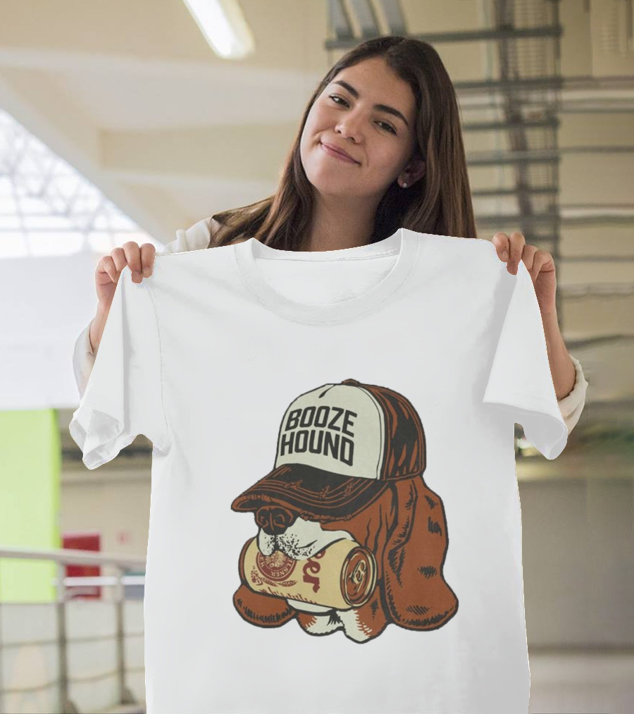 United State Of Indiana Booze Hound Dog with Hat and Beer Can T-Shirt