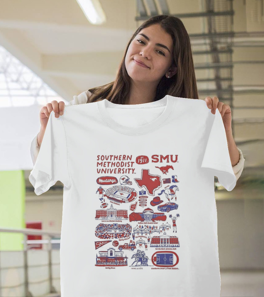 Southern Methodist University SMU Mustangs Est 1911 Vive La Fete Impressions Dallas Iconic Landmarks T-Shirt
