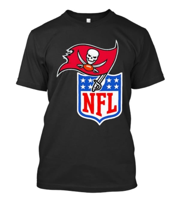 Tampa Bay Buccaneers NFL Collaboration Logo With Pirate Flag And Shield T-Shirt