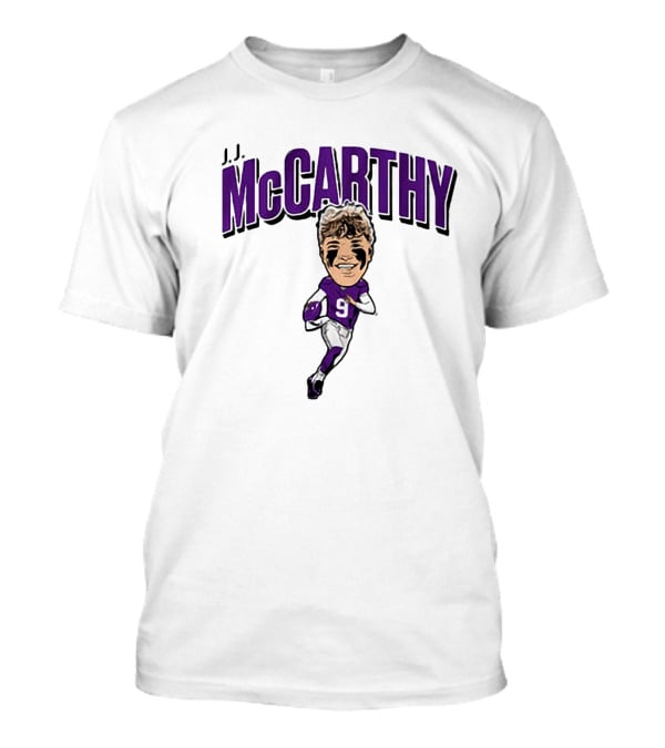 J.J. McCarthy 9 Running Quarterback Caricature T-Shirt