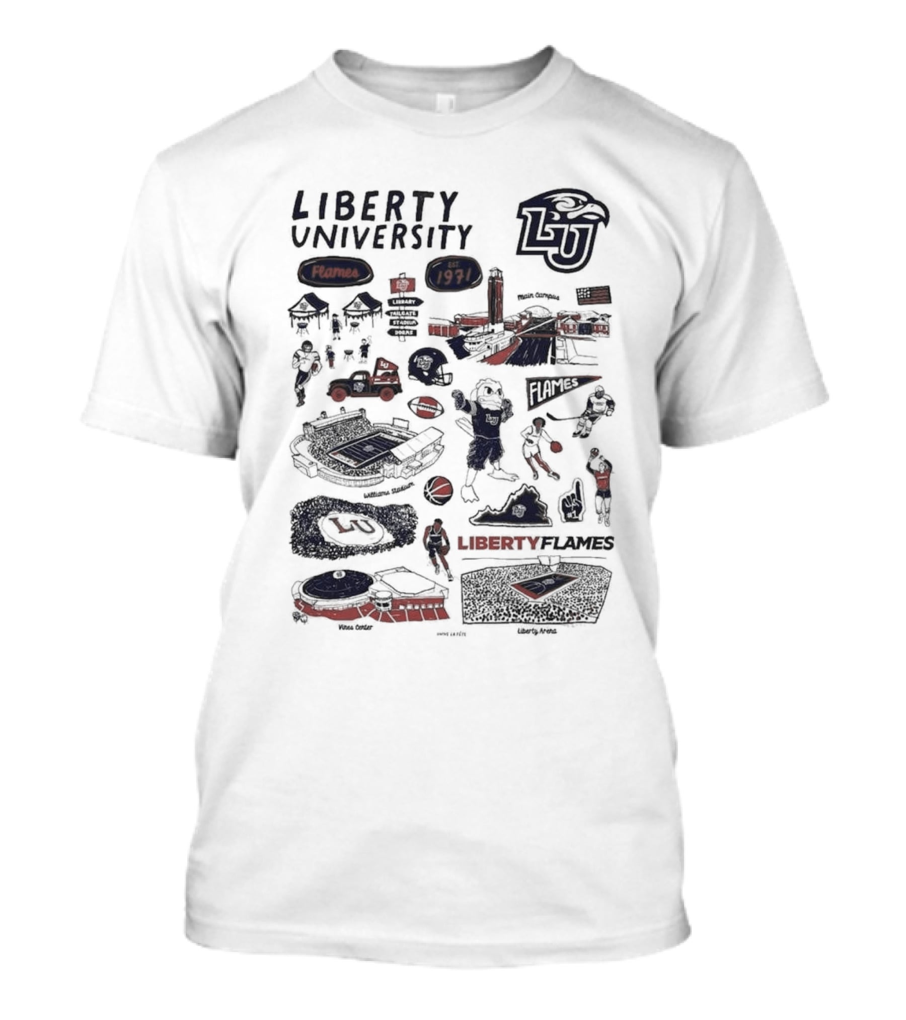 Liberty University Flames 1971 Athletics Montage Liberty Athletics T-Shirt