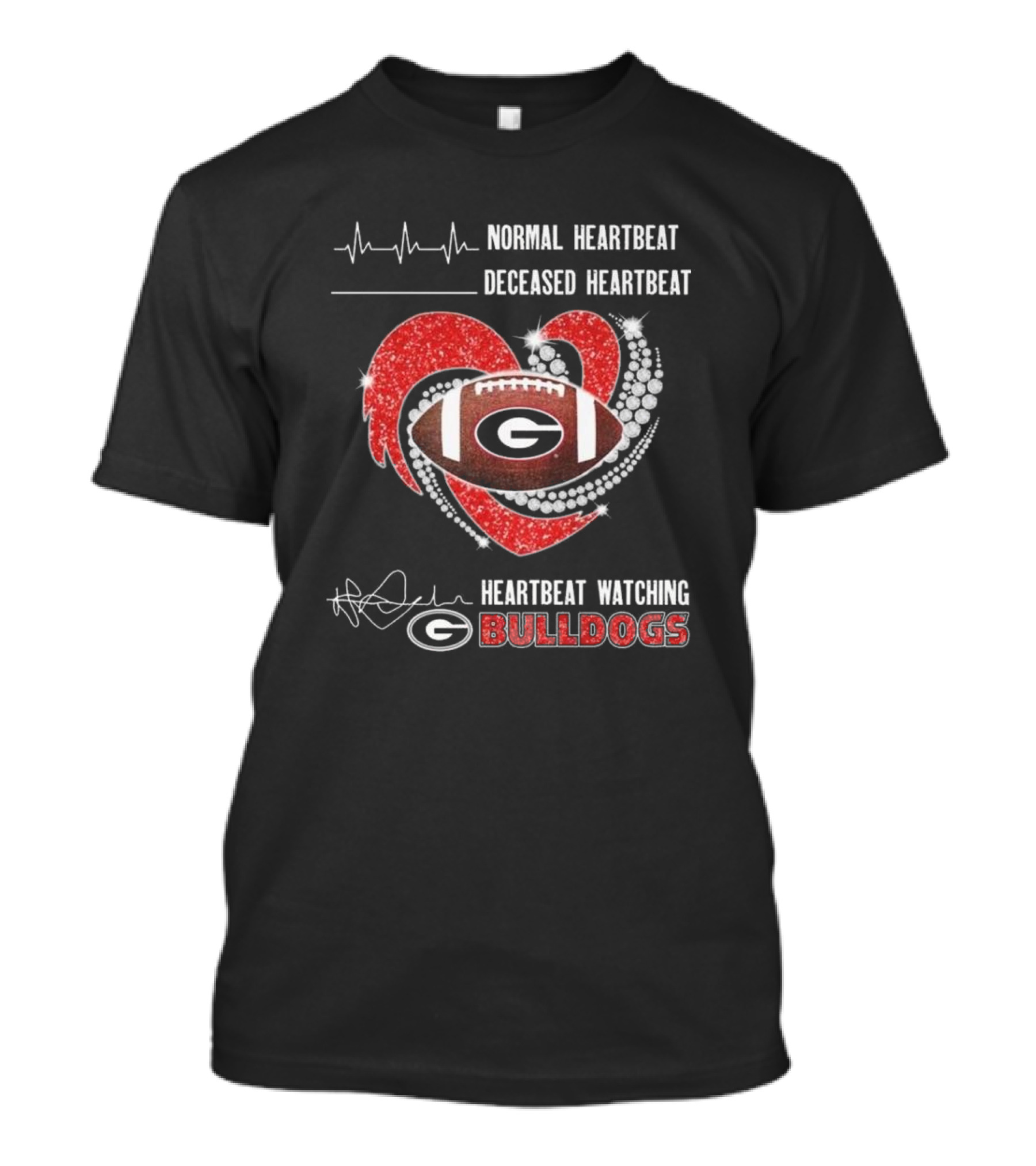 Heartbeat Watching Georgia Bulldogs Football Sparkling Diamond Heart T-Shirt