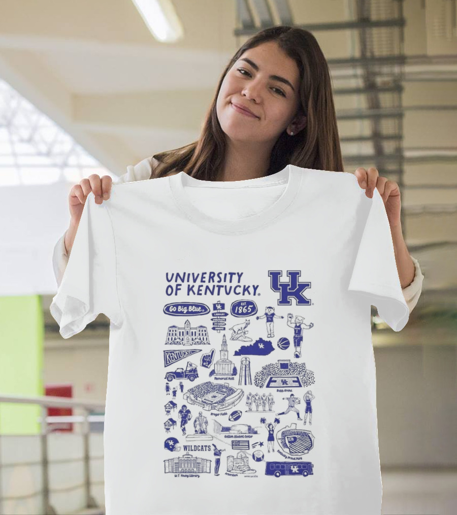 University Of Kentucky Go Big Blue Wildcats Rupp Arena Memorial Hall Kroger Field Lextran UK Basketball 1865 Established Kentucky Wildcats Vive La Fete Impressions T-Shirt