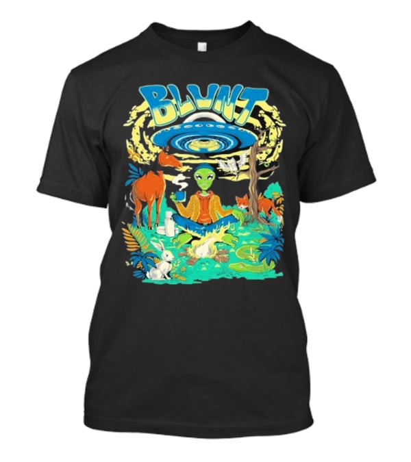 Blunt UFO Alien Smoking Forest Scene T-Shirt