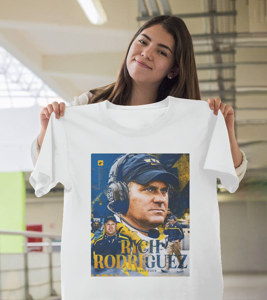 Rich Rodriguez Head Football Coach West Virginia Mountaineers Spot The Ball Iconic Coaching T-Shirt