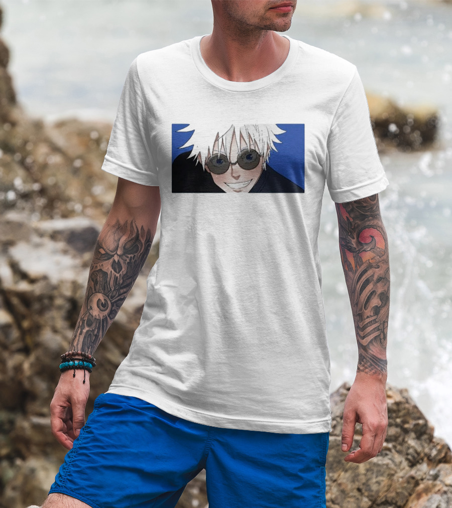 Young Gojo Anime Manga Character Blue Background T-Shirt