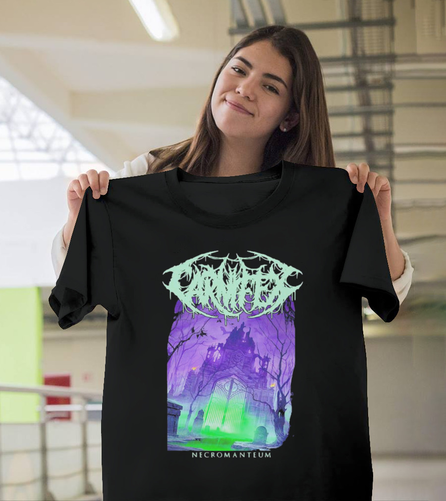 Carnifex Necromanteum Haunted Gothic Castle With Glowing Green And Purple Portal T-Shirt