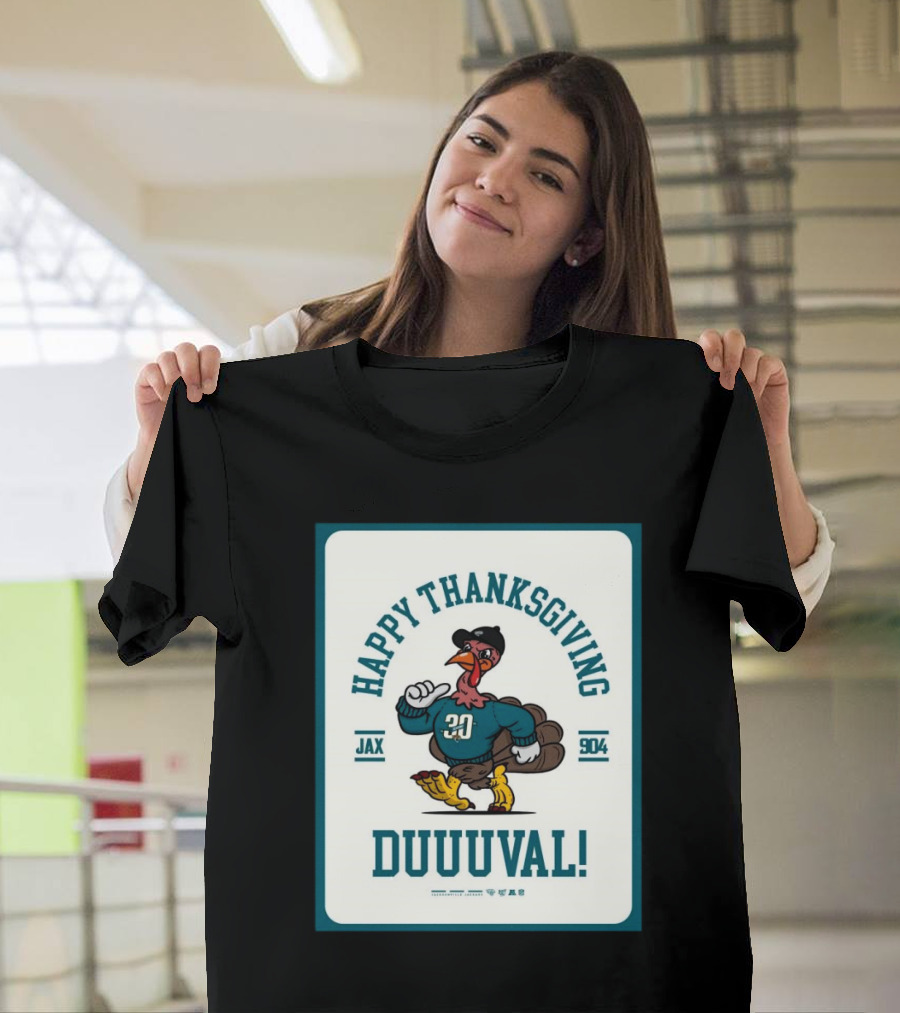 Jacksonville Jaguars NFL Happy Thanksgiving Duuuval Jax 904 Turkey Football Player T-Shirt