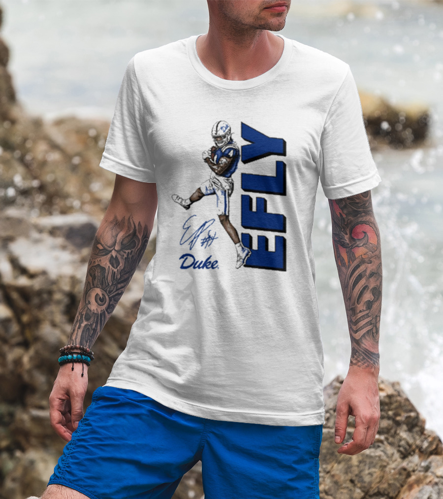 Eli Pancol #4 Duke Blue Devils EFLY Football Signature T-Shirt