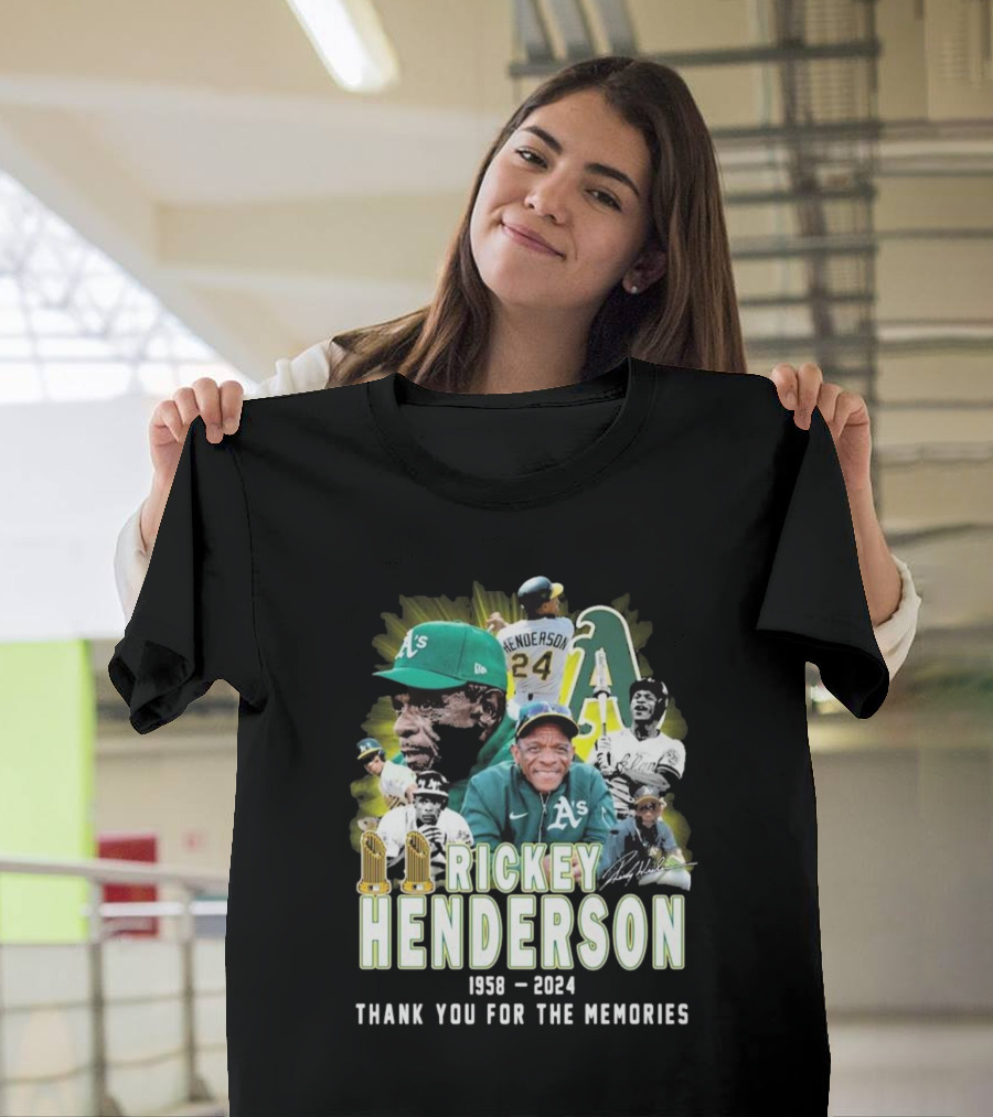 Rickey Henderson Oakland Athletics 1958–2024 Thank You For The Memories Signature T-Shirt