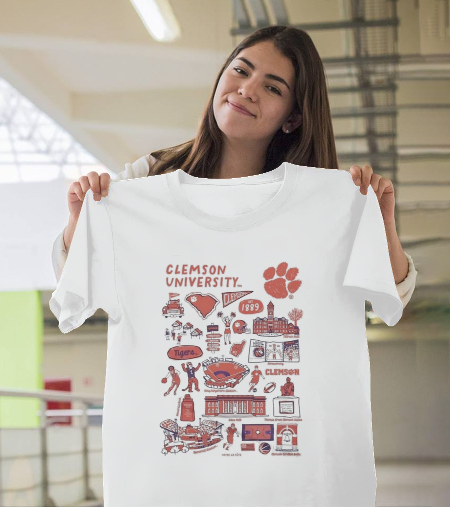 Clemson University Tigers 1889 Paw Print South Carolina Football Basketball Bowman Field Memorial Stadium Vive La Fete T-Shirt