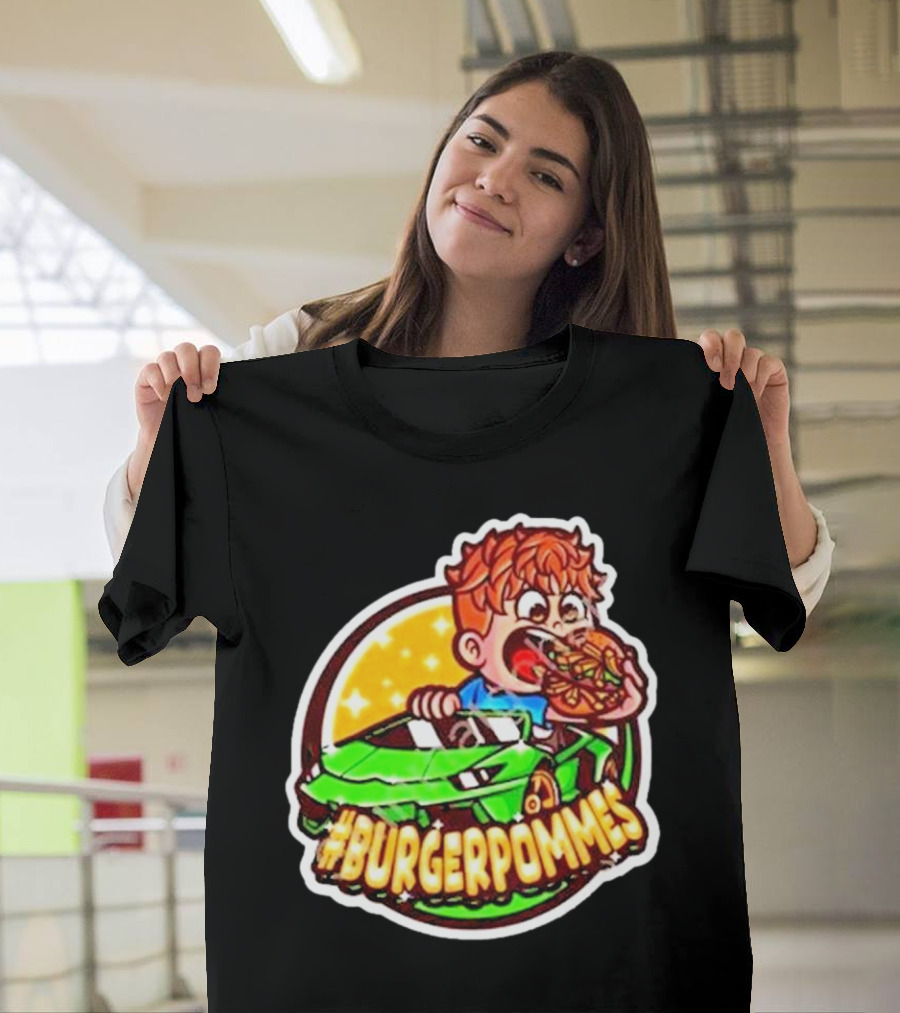 Lukas Eating Burger in Green Car #Burgerpommes T-Shirt