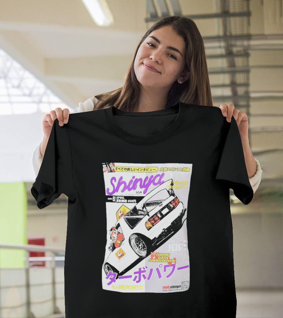 Shinya Showdown Turbo FC3S Black 600 Yen April Racing Power T-Shirt