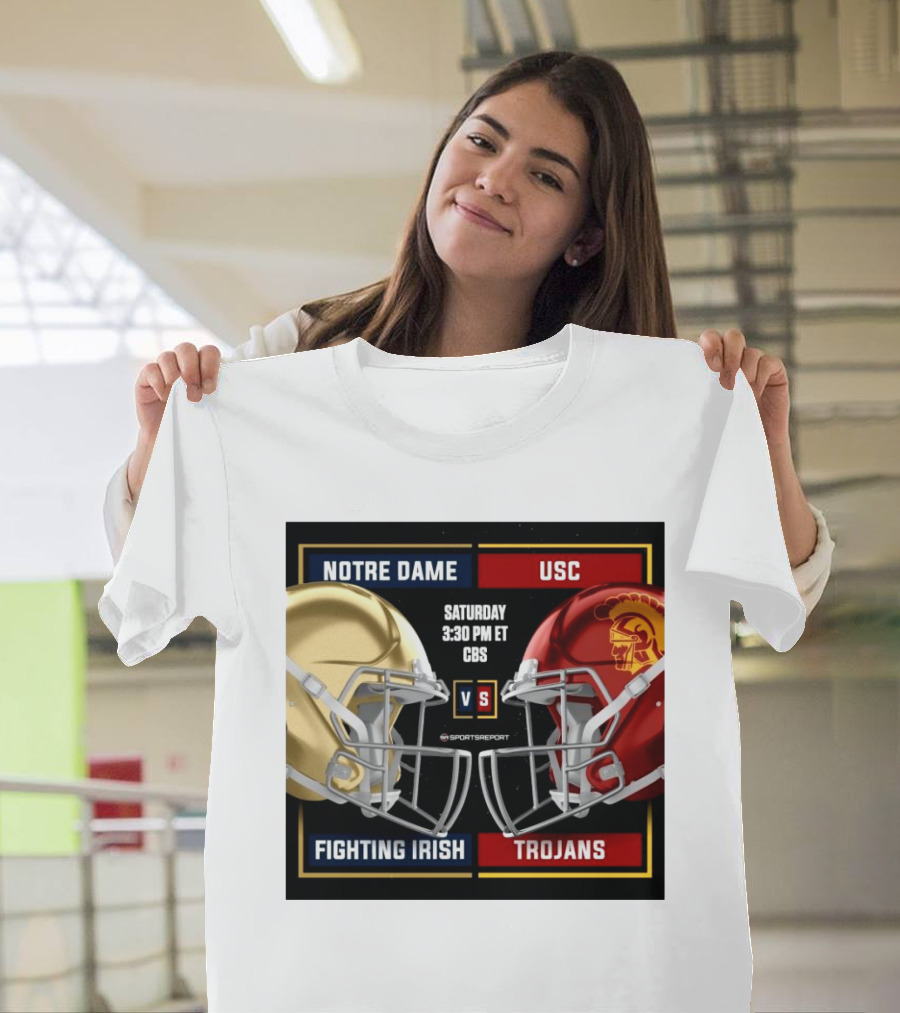 Notre Dame Fighting Irish Vs USC Trojans Saturday 3:30 PM ET CBS Helmet Matchup T-Shirt