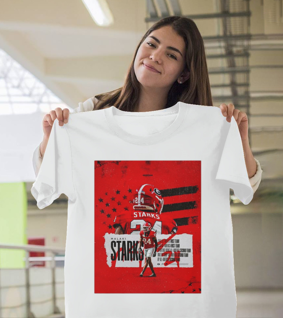 Georgia Bulldogs Malaki Starks FWAA AFCA All-America First Team Football Star T-Shirt