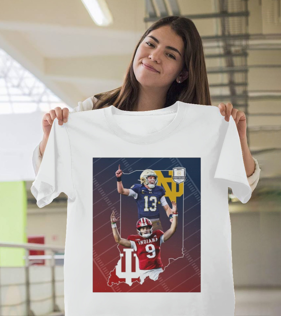 Indiana Hoosiers Versus Notre Dame Fighting Irish 12-Team CFP Friday Matchup T-Shirt
