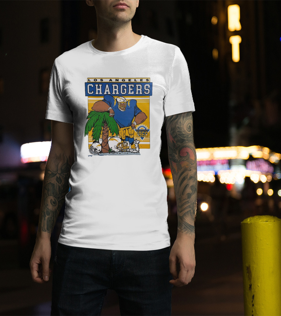 Los Angeles Chargers Crenshaw Skate Club Light Blue Palm Tree Established 1960 Football Player T-Shirt