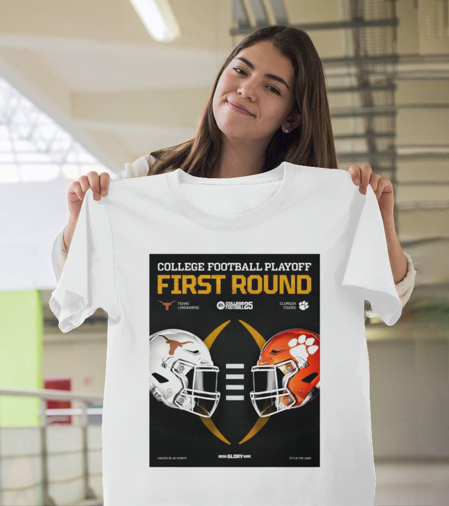 Texas Longhorns Vs Clemson Tigers Helmet College Football Playoff 2025 First Round Bring Glory Home T-Shirt