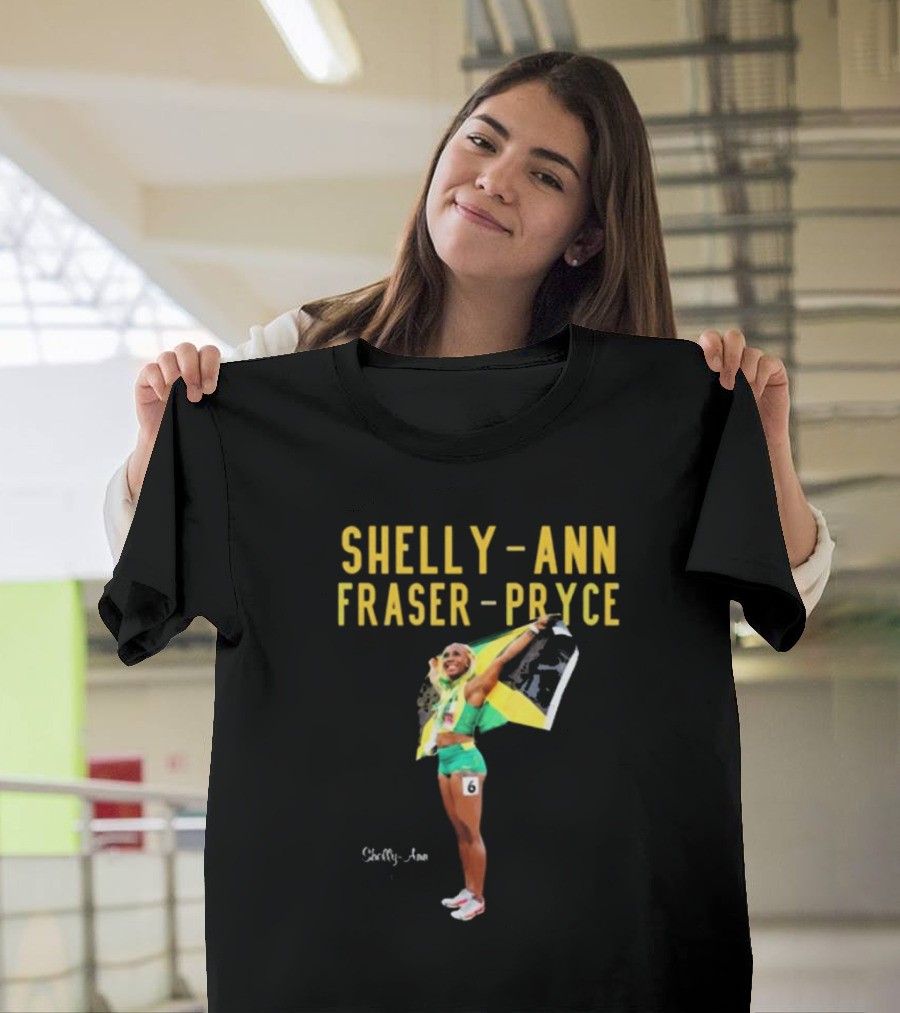 Shelly Ann Fraser Pryce Athletics Champion with Jamaican Flag T-Shirt