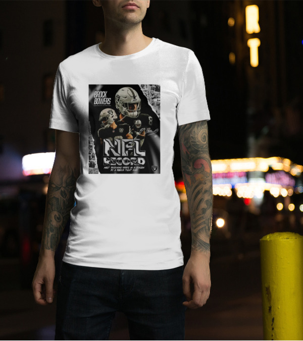 Brock Bowers Las Vegas Raiders NFL Record Most Receiving Yards In A Season By A Rookie Tight End Signature T-Shirt