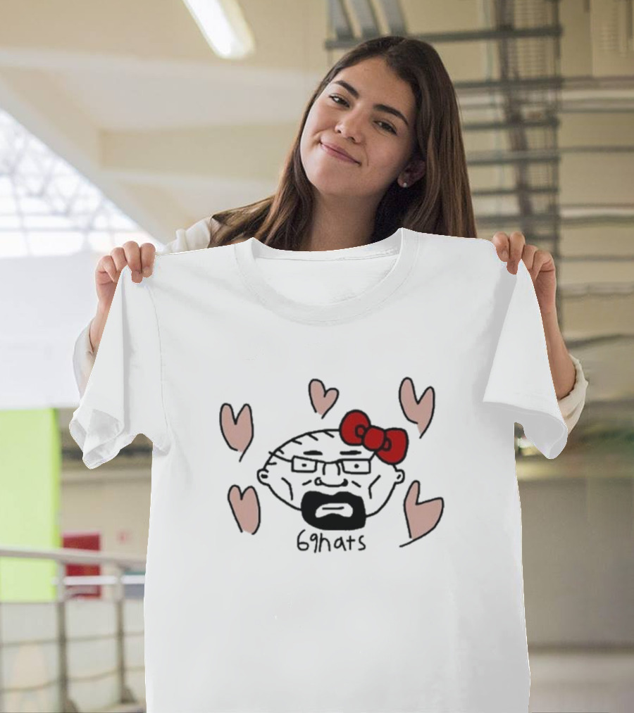 69Hats Hello Waltuh Character Mashup with Red Bow and Hearts T-Shirt