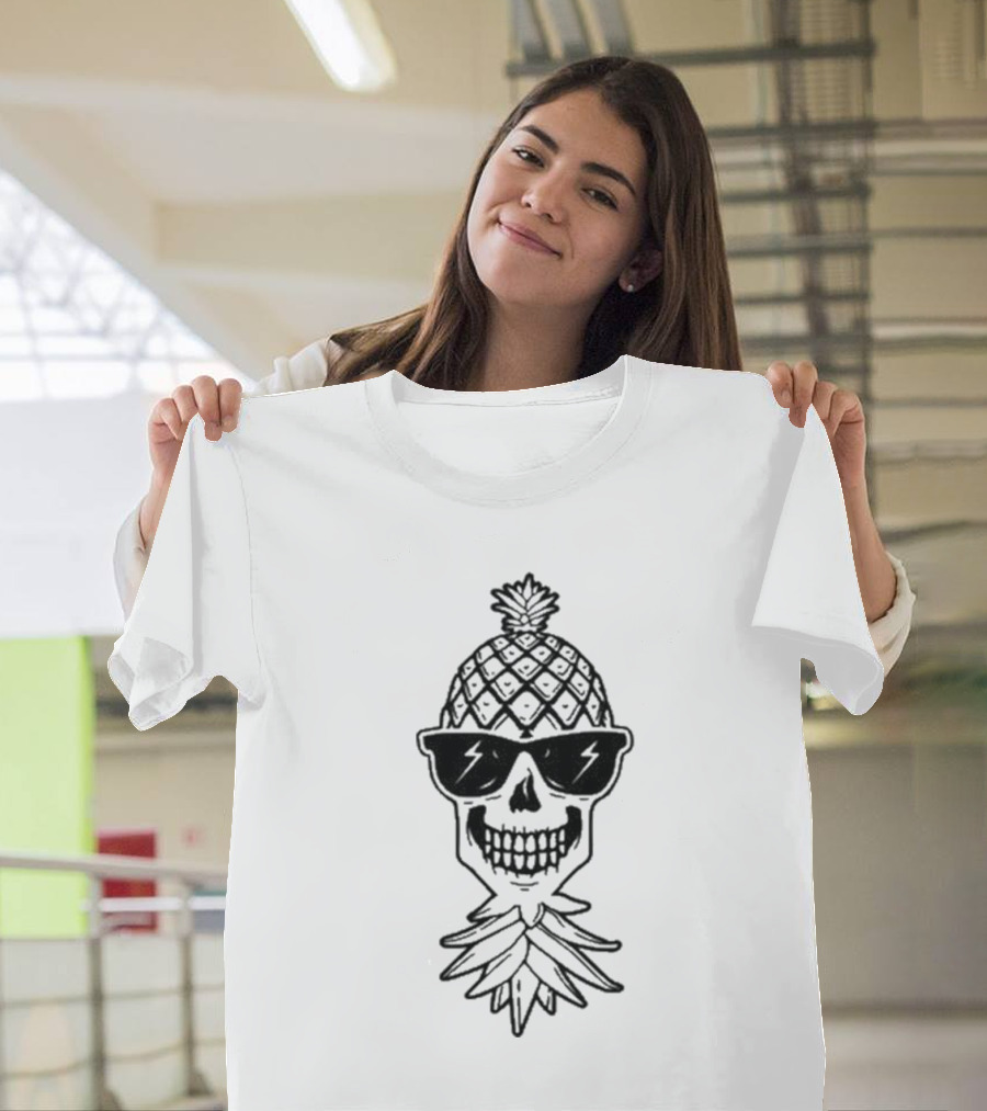 Upside Down Pineapple Skull Skeleton with Sunglasses T-Shirt