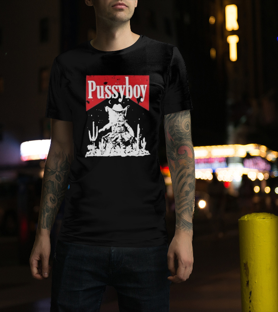 Ezramichelmusic Pussyboy Western Cat Cactus Night Scene T-Shirt