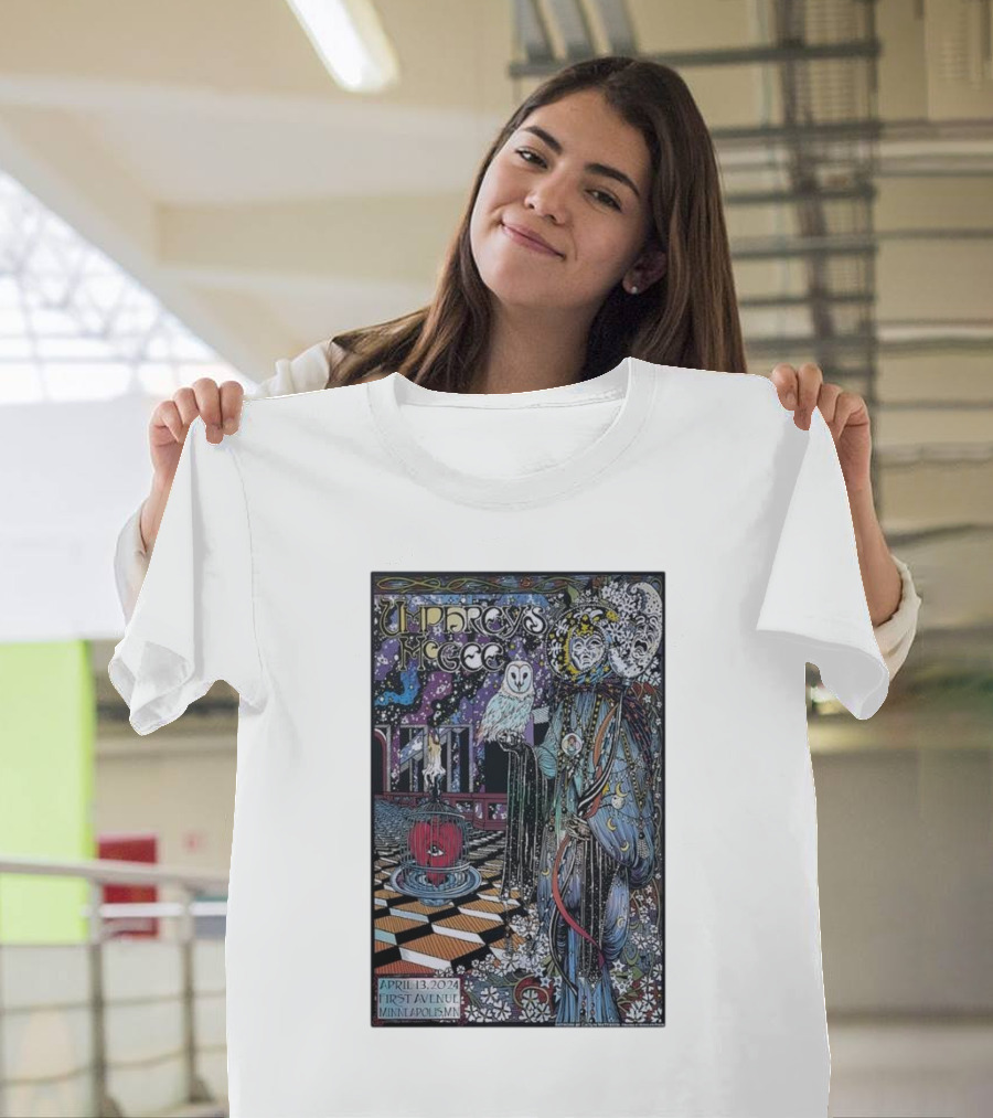 Umphrey’s McGee First Avenue Minneapolis April 13 2024 Psychedelic Concert Art with Owl and Mystical T-Shirt