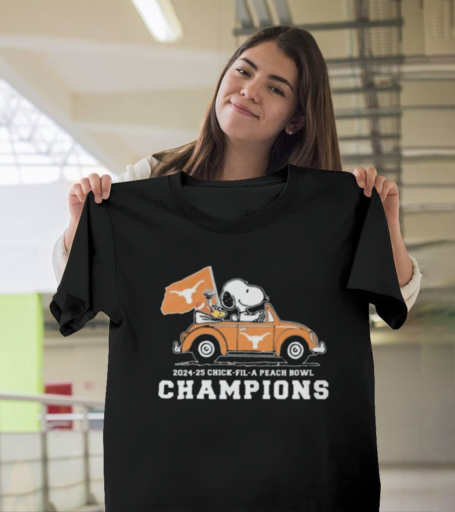 Snoopy Driving Car Texas Longhorns 2024-25 Chick-fil-A Peach Bowl Champions T-Shirt