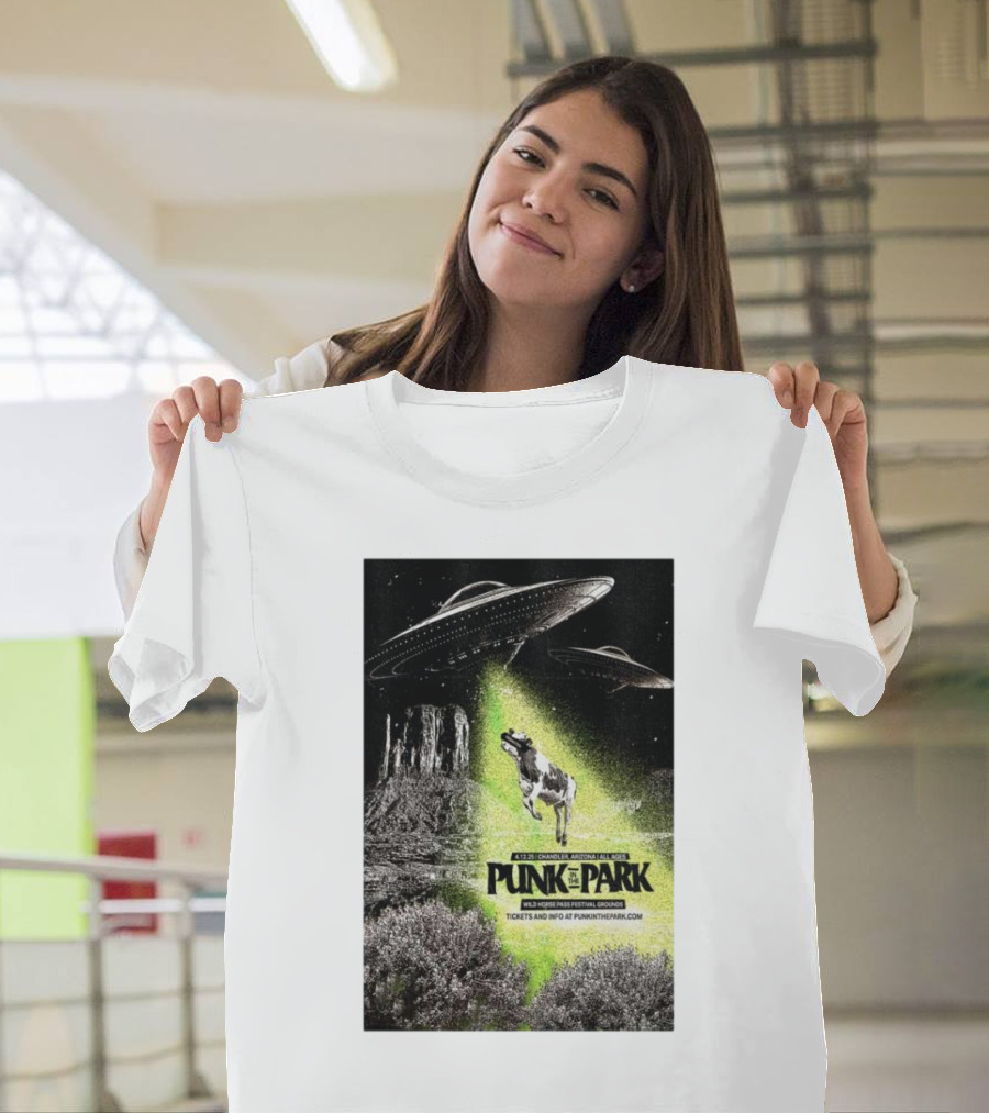 Punk In The Park Chandler Arizona April 12 2025 Wild Horse Pass Festival Grounds Tickets UFO Cow Abduction T-Shirt