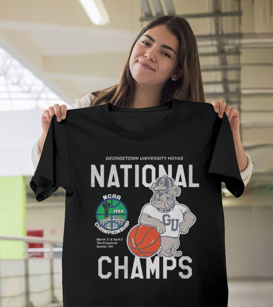 Georgetown University Hoyas National Champs NCAA Championship March 31 and April 2 The Kingdome Seattle WA 1984 T-Shirt