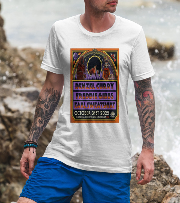 Denzel Curry Freddie Gibbs Earl Sweatshirt October 31st 2025 Red Rocks Amphitheatre Morrison Co T-Shirt