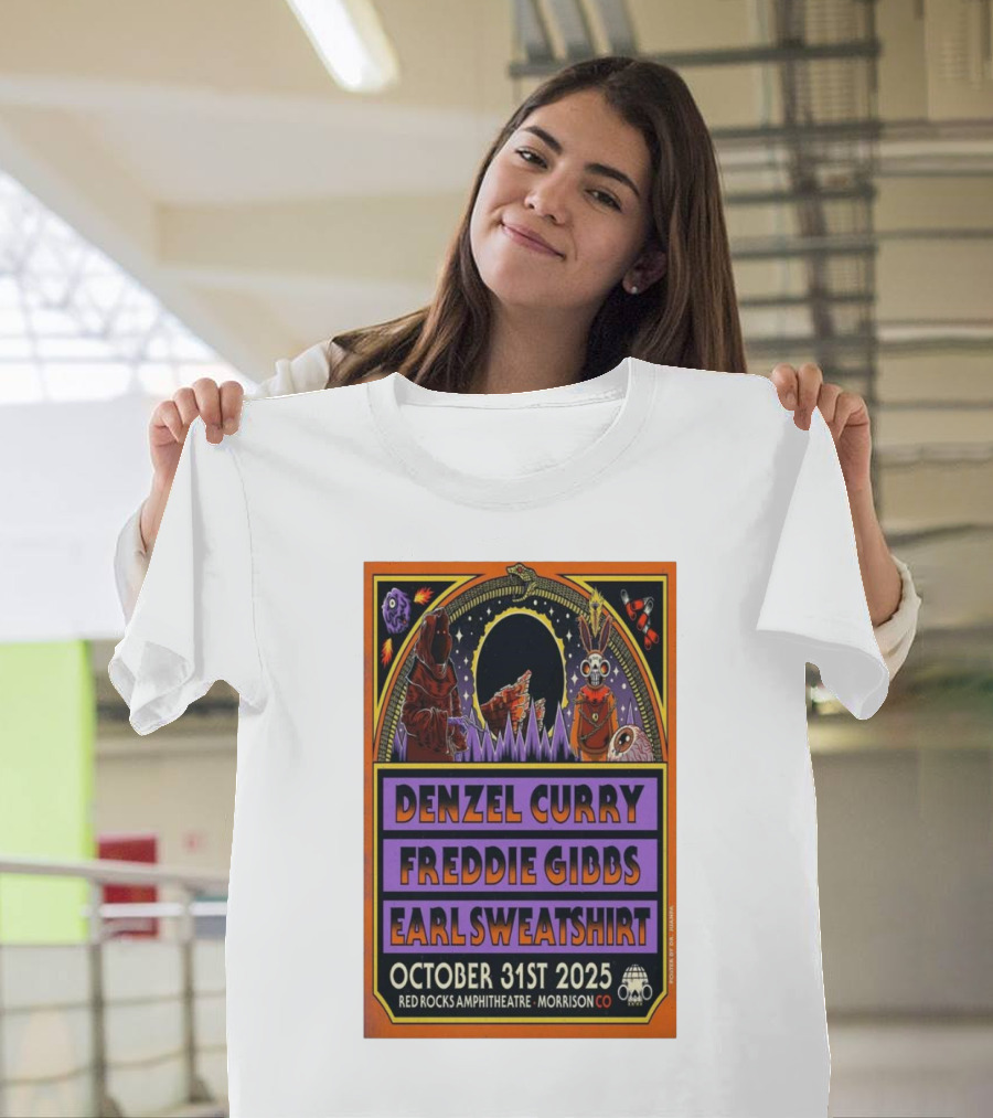 Denzel Curry Freddie Gibbs Earl Sweatshirt October 31st 2025 Red Rocks Amphitheatre Morrison Co T-Shirt