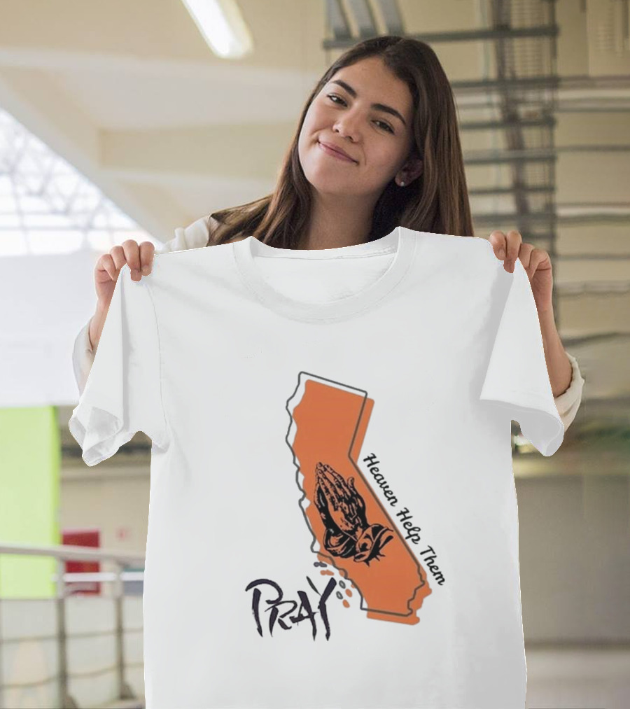 Pray for Los Angeles California Heaven Help Them Map and Hands T-Shirt