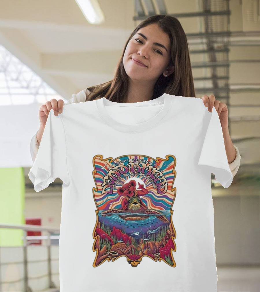 Dead Ahead Festival January 10 2025 Riviera Cancún Mexico Vibrant Turtle And Dancing Bear Psychedelic T-Shirt