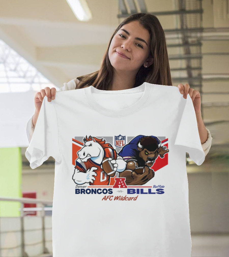 Denver Broncos Vs Buffalo Bills NFL Playoffs AFC Wild Card Matchup Mascot Showdown T-Shirt