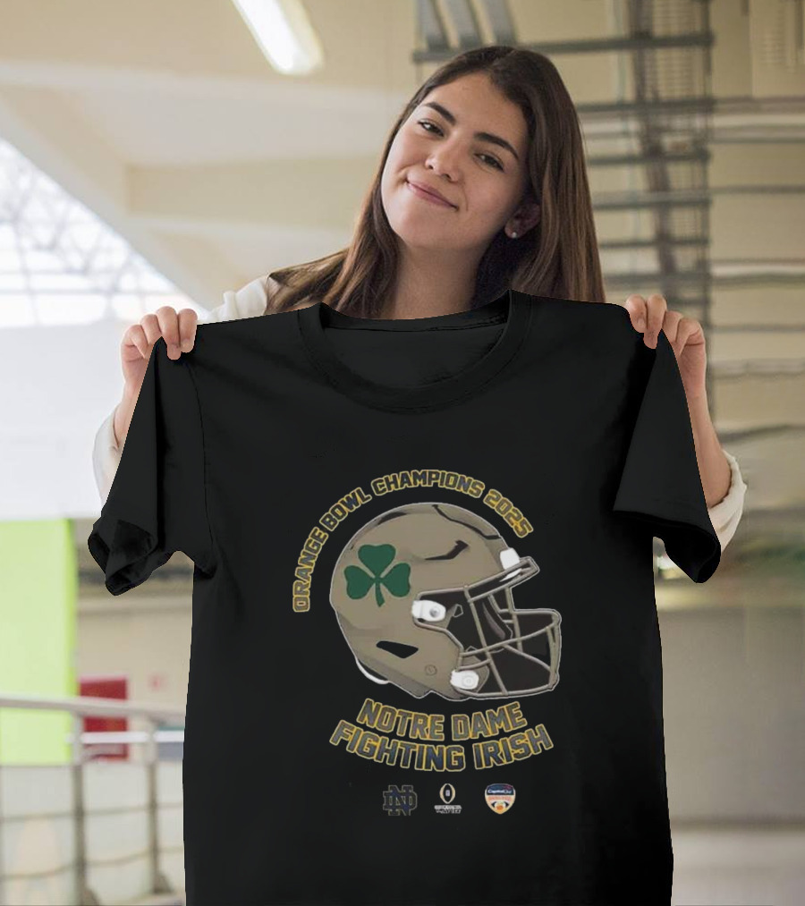 Orange Bowl Champions 2025 Notre Dame Fighting Irish Helmet Logo Football Victory T-Shirt