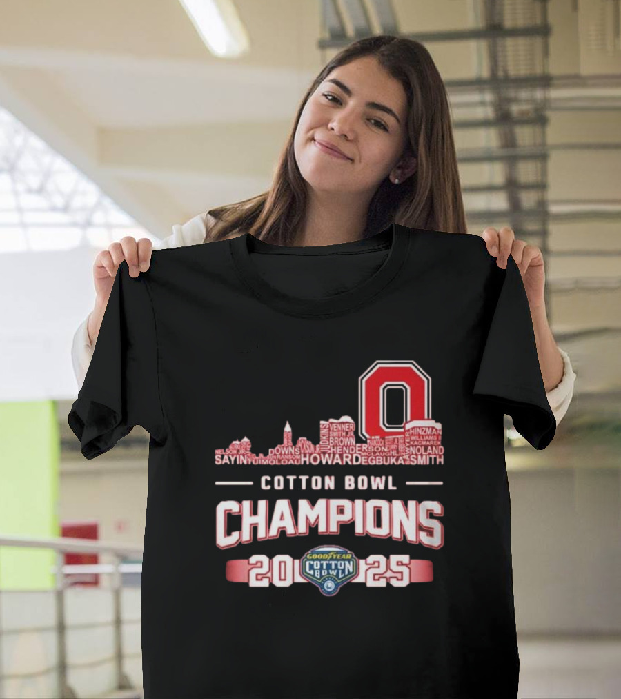 Ohio State Buckeyes 2025 Cotton Bowl Champions Skyline Names T-Shirt