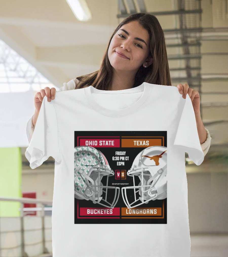 Ohio State Buckeyes Vs Texas Longhorns Friday 6:30 PM CT ESPN Helmet Matchup T-Shirt