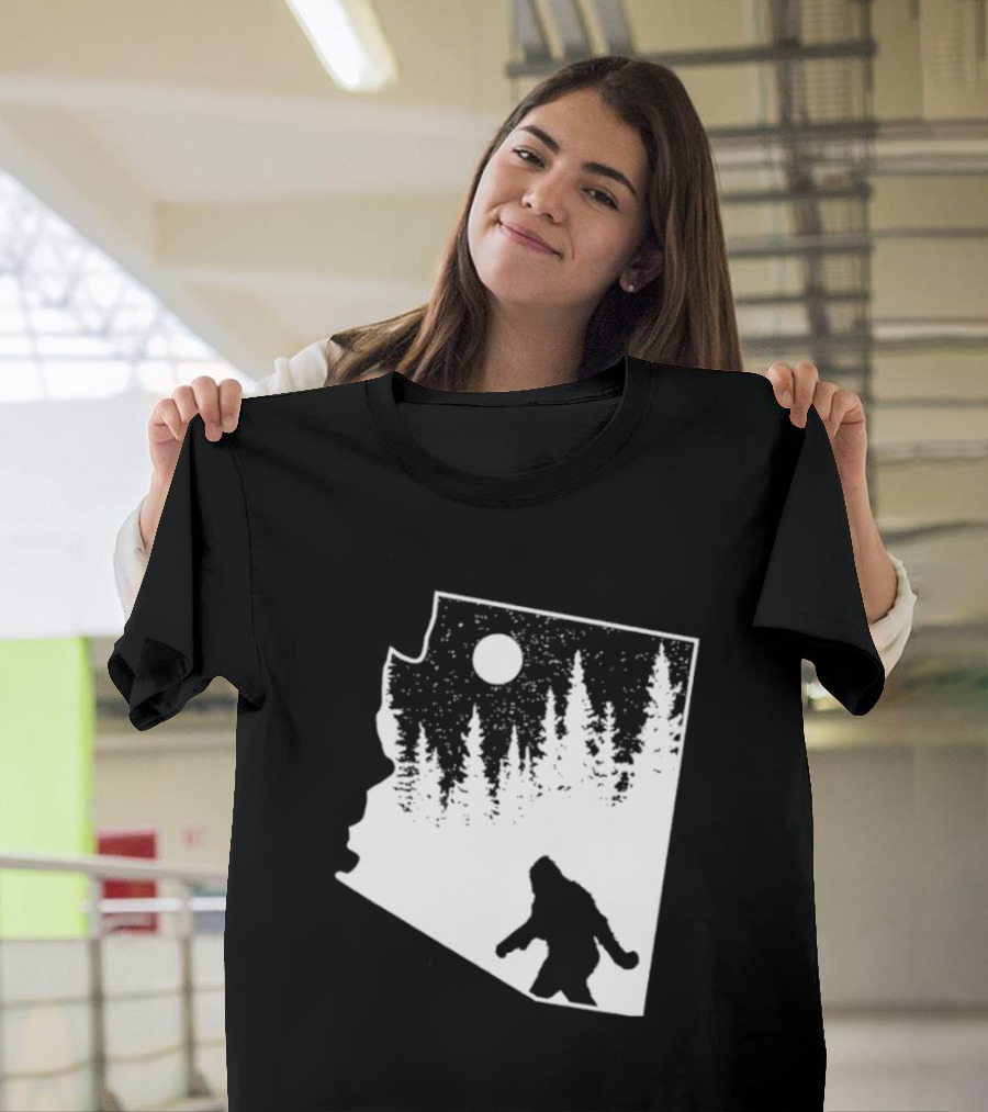 Bigfoot Arizona Pride Sasquatch Funny Arizona Map Forest Moon T-Shirt