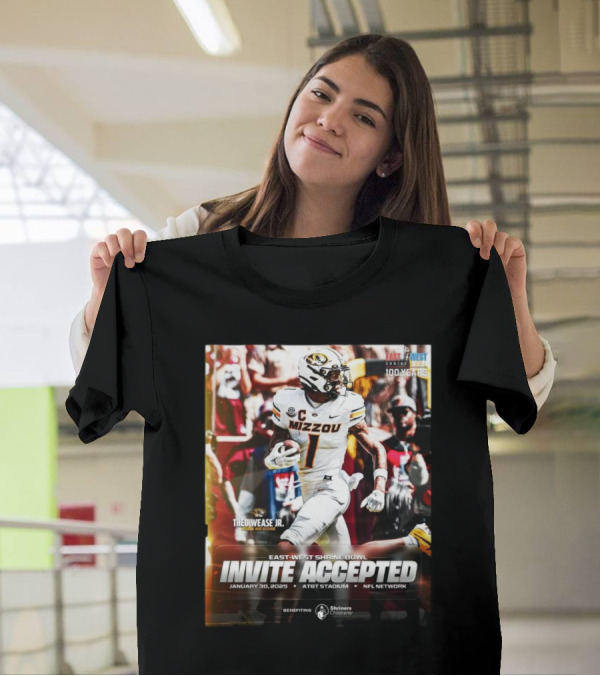 Theo Wease Jr. Mizzou Tigers East-West Shrine Bowl Invite Accepted January 30 2025 AT&T Stadium NFL Network T-Shirt